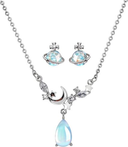 Moonstone Necklace Earring Graduation Gifts for Her Moonstone Jewelry 925 Sterling Silver Necklace Healing Crystal Necklace for Women Girlfriend Daughter Wife Grandma Mom Birthday Gifts in Saudi Arabia