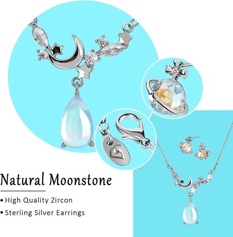 Moonstone Necklace Earring Graduation Gifts for Her Moonstone Jewelry 925 Sterling Silver Necklace Healing Crystal Necklace for Women Girlfriend Daughter Wife Grandma Mom Birthday Gifts in Saudi Arabia