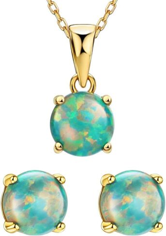 مجموعة أقراط وقلادة بسيطة من العقيق الأخضر المطلية بالذهب 18 قيراط in Kuwait