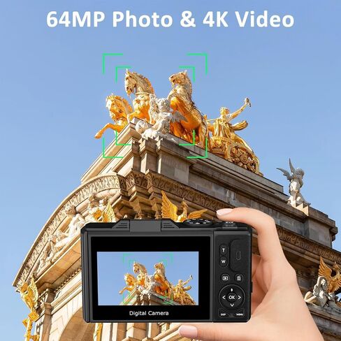 64MP Digital Camera for Photography and Video: 4K Vlogging Camera for YouTube with 3’’ Flip Screen,16X Digital Zoom, 32GB TF Card(Black) in Saudi Arabia