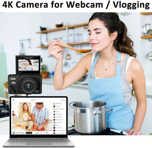 64MP Digital Camera for Photography and Video: 4K Vlogging Camera for YouTube with 3’’ Flip Screen,16X Digital Zoom, 32GB TF Card(Black) in Saudi Arabia