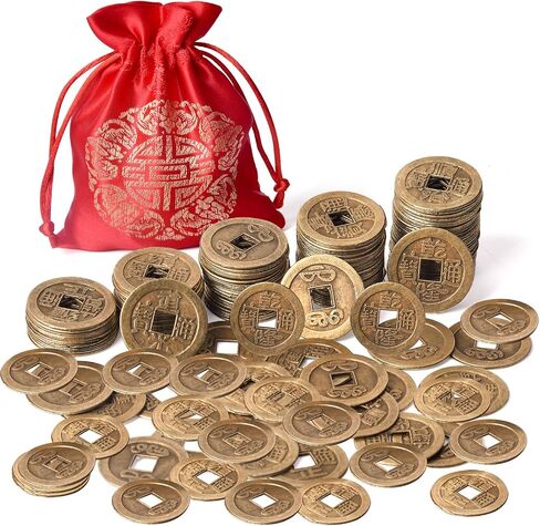 Coopay 240 Pieces Chinese Fortune Coins Feng Shui I-Ching Coins Chinese Good Luck Coins Ancient Chinese Dynasty Time Coin with Red Lucky Pouch (1 Inch) in Saudi Arabia