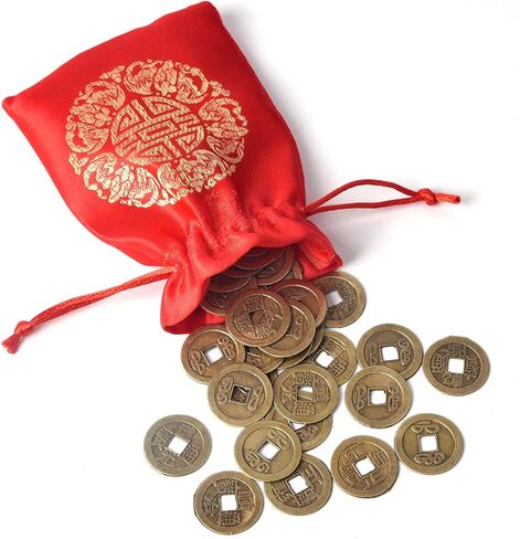 Coopay 240 Pieces Chinese Fortune Coins Feng Shui I-Ching Coins Chinese Good Luck Coins Ancient Chinese Dynasty Time Coin with Red Lucky Pouch (1 Inch) in Saudi Arabia