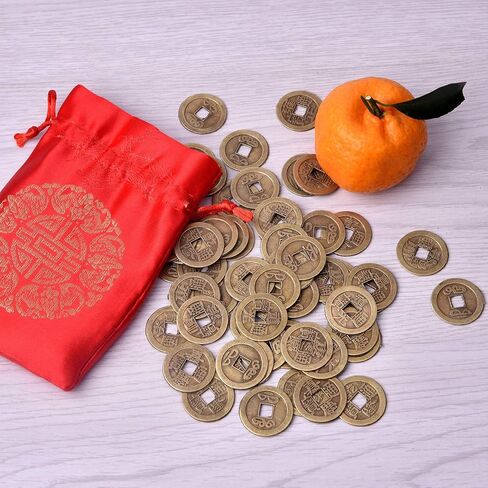 Coopay 240 Pieces Chinese Fortune Coins Feng Shui I-Ching Coins Chinese Good Luck Coins Ancient Chinese Dynasty Time Coin with Red Lucky Pouch (1 Inch) in Saudi Arabia