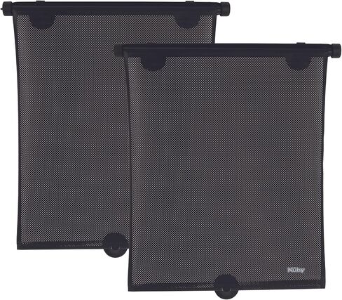 Nuby 14" Roller Vehicle Side Window Sun Protection Shade for Baby | 2 Pack | Pull Down with Suction Cups and Press Button Roll Up | Black in Saudi Arabia