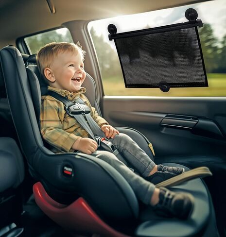 Nuby 14" Roller Vehicle Side Window Sun Protection Shade for Baby | 2 Pack | Pull Down with Suction Cups and Press Button Roll Up | Black in Saudi Arabia