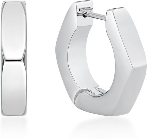 Hexagon Hoop Earrings for Men in Stainless Steel with Black or Yellow Gold Ion Plating 4 mm Wide Hinged Hoop by Metro Jewelry in Kuwait