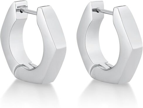 Hexagon Hoop Earrings for Men in Stainless Steel with Black or Yellow Gold Ion Plating 4 mm Wide Hinged Hoop by Metro Jewelry in Kuwait