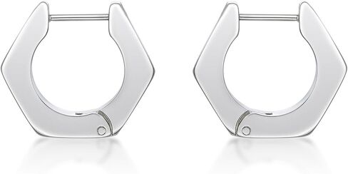 Hexagon Hoop Earrings for Men in Stainless Steel with Black or Yellow Gold Ion Plating 4 mm Wide Hinged Hoop by Metro Jewelry in Kuwait