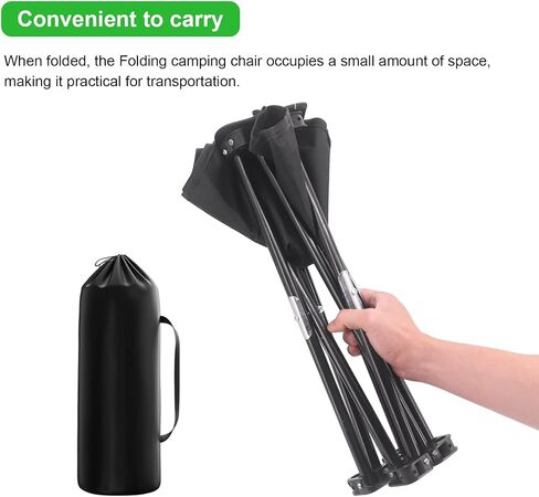 Portable Folding Camping Chair Heavy Duty Support 180KG with Side Pocket and Storage Bag, Sports Chair, Outdoor Chair and Lawn Chair, Black in Saudi Arabia