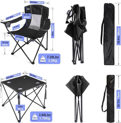 Camping Chairs Set with Table,Folding Lawn Mesh Chairs Portable Camp Table Outdoor Picnic Table and Chair Set for Hiking, Lawn, Travel in Saudi Arabia