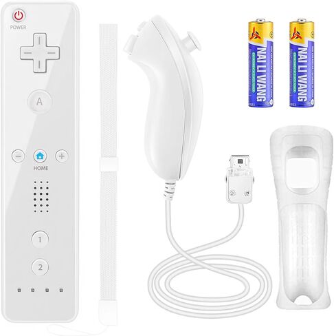 Compatible with Nintendo Wii Controller, Wii Remote with Nunchuck and Nunchuck Controller with Silicone Case and Wrist Strap for Wii and Wii U, Included 2 AA Batteries (Blue) in Saudi Arabia