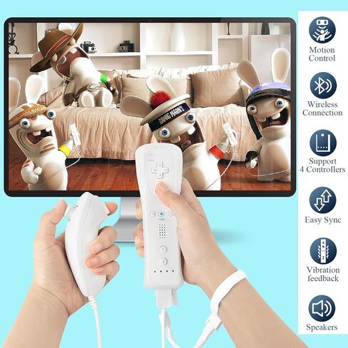 Compatible with Nintendo Wii Controller, Wii Remote with Nunchuck and Nunchuck Controller with Silicone Case and Wrist Strap for Wii and Wii U, Included 2 AA Batteries (Blue) in Saudi Arabia