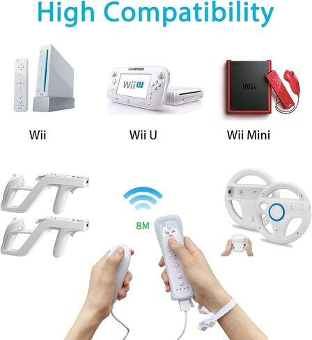 Compatible with Nintendo Wii Controller, Wii Remote with Nunchuck and Nunchuck Controller with Silicone Case and Wrist Strap for Wii and Wii U, Included 2 AA Batteries (Blue) in Saudi Arabia