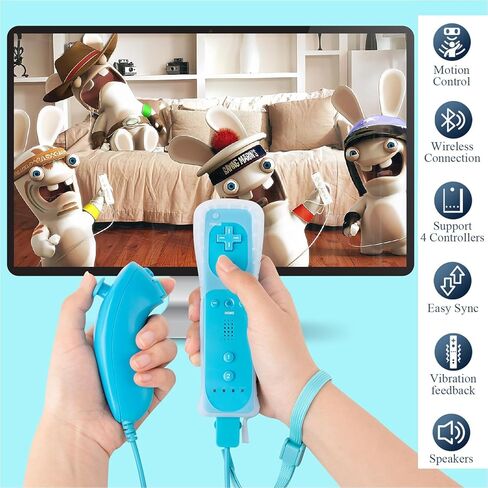 Compatible with Nintendo Wii Controller, Wii Remote with Nunchuck and Nunchuck Controller with Silicone Case and Wrist Strap for Wii and Wii U, Included 2 AA Batteries (Blue) in Saudi Arabia