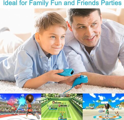 Compatible with Nintendo Wii Controller, Wii Remote with Nunchuck and Nunchuck Controller with Silicone Case and Wrist Strap for Wii and Wii U, Included 2 AA Batteries (Blue) in Saudi Arabia