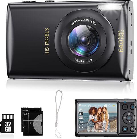 Digital Camera Pink, 4K Vlogging Camera, Vintage Camera, Autofocus 64MP 18X Digital Zoom Compact Point and Shoot Digital Cameras for Boys and Girls, Teens, Beginner, 32GB Included, Pink in Saudi Arabia