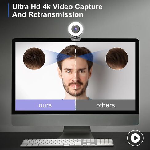 كاميرا ويب فائقة الدقة 4K، ميكروفون مزدوج لإلغاء الضوضاء، تركيز تلقائي بالذكاء الاصطناعي، 8 ميجابكسل، غطاء خصوصية مدمج وإضاءة قابلة للتعديل، كاميرا ويب التوصيل والتشغيل للكمبيوتر المحمول، كاميرا فيديو لمكالمات الفيديو، البث المباشر in Saudi Arabia