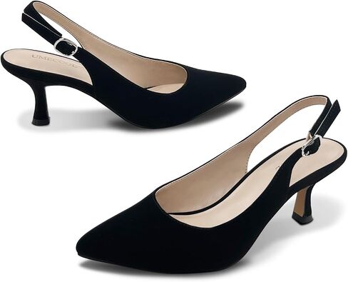 Slingback Kitten Heels for Women Pumps Pointed Toe Low Heel 2.7 in Kitten Heels Women Pumps Slip On Dress Shoes with Buckle Strap for Dating Party Working in Saudi Arabia