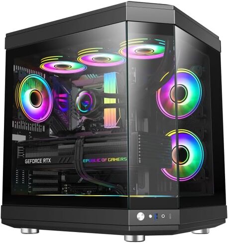 NextGen Hype Premium Dual-Chamber Mid-Tower ATX Gaming PC Case, Support Horizontal and Vertical, 360mm Radiator Support, Seamless Tempered Glass Front & Side Panel, USB 3 & Type-C, Black in Saudi Arabia