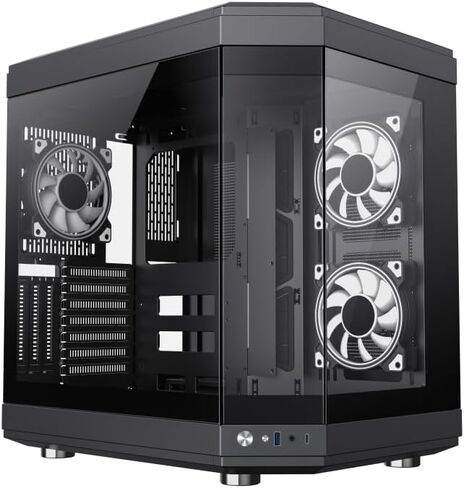 NextGen Hype Premium Dual-Chamber Mid-Tower ATX Gaming PC Case, Support Horizontal and Vertical, 360mm Radiator Support, Seamless Tempered Glass Front & Side Panel, USB 3 & Type-C, Black in Saudi Arabia