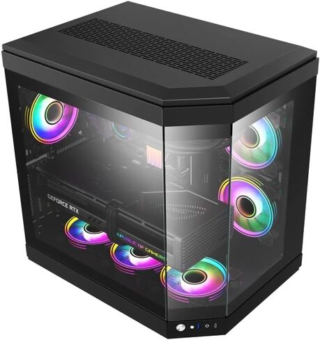 NextGen Hype Premium Dual-Chamber Mid-Tower ATX Gaming PC Case, Support Horizontal and Vertical, 360mm Radiator Support, Seamless Tempered Glass Front & Side Panel, USB 3 & Type-C, Black in Saudi Arabia