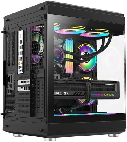 NextGen Hype Premium Dual-Chamber Mid-Tower ATX Gaming PC Case, Support Horizontal and Vertical, 360mm Radiator Support, Seamless Tempered Glass Front & Side Panel, USB 3 & Type-C, Black in Saudi Arabia