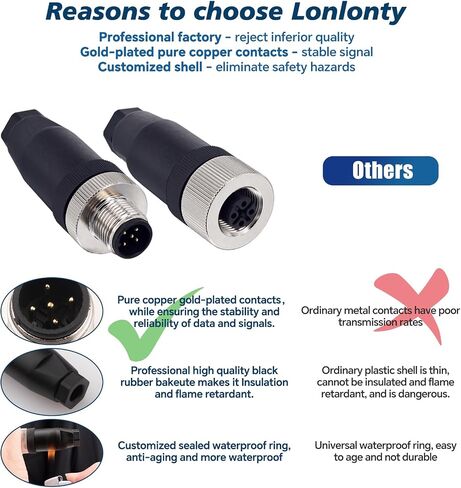 M12 4 Pin Male & Female Socket Panel Aviation Wire Connector,12mm Industrial Circular Connector,Outdoor Waterproof IP67,4 Sets in Saudi Arabia