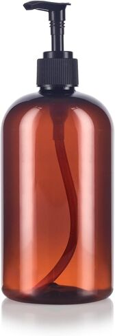 JUVITUS 16 oz Amber Boston Round PET Plastic Bottles with Black Lotion Pump (3 pack) in Saudi Arabia