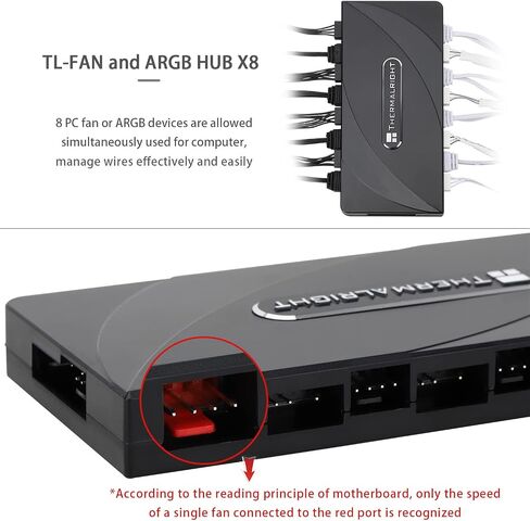 وحدة تحكم Thermalright ARGB Fan HUB تدعم 8 مجموعات من المراوح، وحدة تحكم بمروحة الكمبيوتر ذات 8 منافذ و4 دبابيس، محور مروحة ARGB 5V-3Pin، معجون قوي + شفط مغناطيسي (12V 4-pin RGB غير مدعوم) in Saudi Arabia