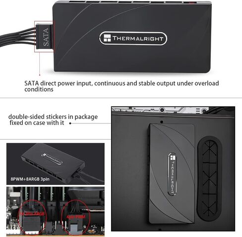 وحدة تحكم Thermalright ARGB Fan HUB تدعم 8 مجموعات من المراوح، وحدة تحكم بمروحة الكمبيوتر ذات 8 منافذ و4 دبابيس، محور مروحة ARGB 5V-3Pin، معجون قوي + شفط مغناطيسي (12V 4-pin RGB غير مدعوم) in Saudi Arabia