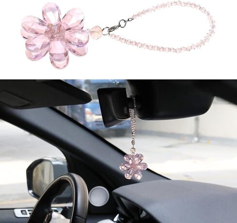 SING F LTD Blue Flower Suncatcher Crystal Hanging Ornament Car Rear View Mirror Pendant Automotive Interior Charm Decoration Accessories 15cm/5.9 Inch Length in Saudi Arabia