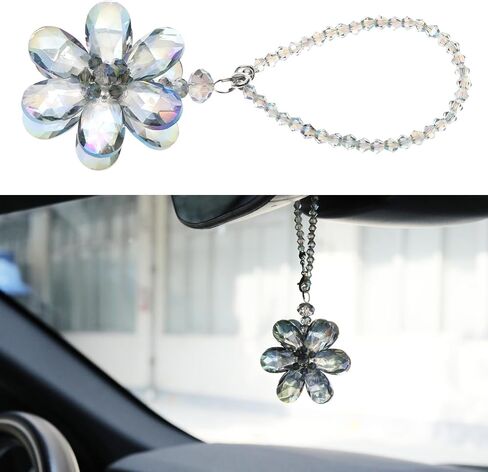 SING F LTD Blue Flower Suncatcher Crystal Hanging Ornament Car Rear View Mirror Pendant Automotive Interior Charm Decoration Accessories 15cm/5.9 Inch Length in Saudi Arabia
