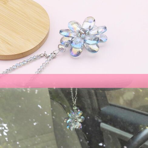 SING F LTD Blue Flower Suncatcher Crystal Hanging Ornament Car Rear View Mirror Pendant Automotive Interior Charm Decoration Accessories 15cm/5.9 Inch Length in Saudi Arabia
