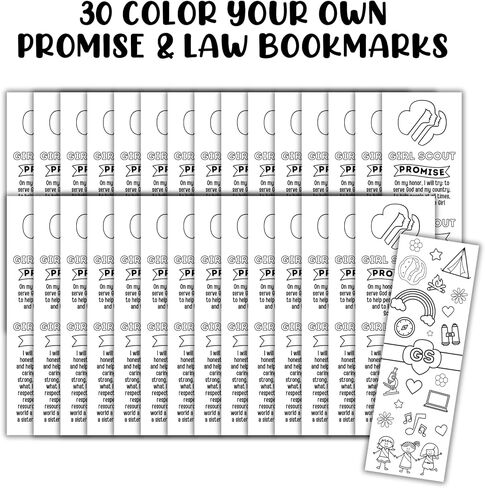 Scout Promise & Law Bookmark | 30 pk 2 x 6" Cardstock Bookmark Color Your Own Troop # Leader Daisy Brownie Junior Cadette Cookie Dealer Supplies in Saudi Arabia