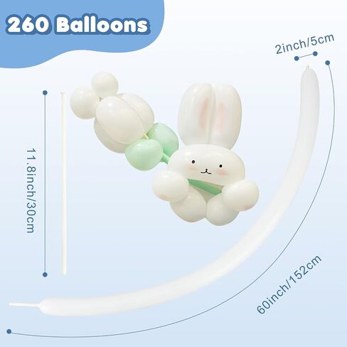 100PCS 260 Balloons, Premium White Magic Long Balloons for Tying Balloon Arch, Garland, Animals Modeling Suitable for Any Theme Party in Saudi Arabia