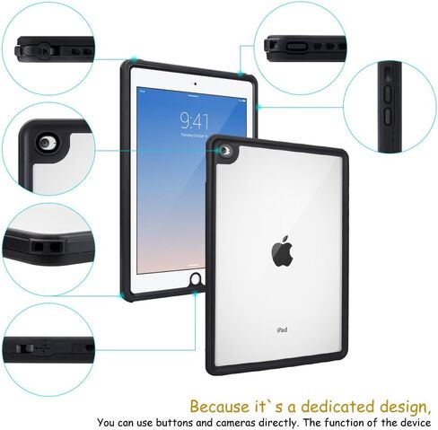 حافظة مقاومة للماء لجهاز iPad الجيل الخامس/السادس مع واقي شاشة مدمج، حماية كاملة ضد الصدمات وحامل، تتضمن حزام الرقبة - مصممة لموديلات iPad 9.7 بوصة 2018/2017 in Kuwait