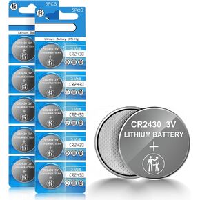CR2430 Battery, 3V Lithium Coin Battery 10 Count Pack, CR 2430 3 Volt Button Cell Battery Replacement for Remote Controls, Car Key Fobs, Watches, Calculators, Thermometers in Kuwait