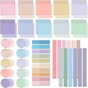 Lincia Book Annotation Kit Including 1200 Sheets Transparent Sticky Notes Index Tabs and 12 Pcs Aesthetic Pastel Cute Highlighter Set Assorted Color Clear Sticky Tabs for School Office