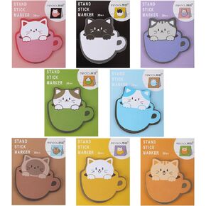 Cute Sticky Notes, 8 Pack Cartoon Sticky Notes Cat Shape Note Pads Self-Stick Memo Pads Students Home Office Roommates Gifts Tab Supplies 240 Sheets