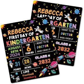 First and Last Day of School Chalkboard Photo Prop, 10" x 12" Double Sided Reusable Kindergarten Preschool Wooden Sign, Back to School Classroom Decor(Trophy)