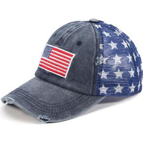 American Flag Hats Vintage Adjustable USA Patriotic Dad Baseball Cap Trucker Hat for Men Women