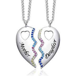 925 Sterling Silver Mother Daughter Best Friend Bestie Necklace for 2 Matching Unbiological Sister Aunt and Niece Necklaces for Women for Valentine Graduation Birthday Gifts