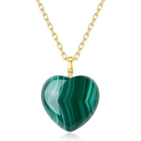 COAI Crystal Heart Necklace for Women Girls, Malachite/Obsidian Pendant