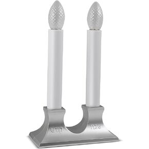 Zion Judaica Electric Shabbat Candles Candelabra Gold Shabbat Kodesh Raised Lettering Double Candlesticks Flameless Shabbos Candleholder LED Bulbs Sabbath Electronic Twin Shabbath Candles Corded 5'