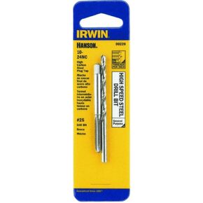 Hanson 80260 Irwin 3 Pack 1/4"-18 NPT Thread HCS Pipe Plug Tap & 7/16" Hss Drill Bit Combo Pack