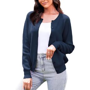 Women's Crew Neck Button Down Long Sleeve Cardigan Sweater