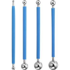 PATIKIL Modeling Ball Tools, 4 Pcs Dual-Ended Stainless Steel Embossing Stylus Tool for Shaping DIY Craft Clay Nail Design, Blue