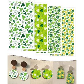 Puocaon Clover Clay Transfer Paper - 4 Design 20 Pcs Transfer Paper for Polymer Clay Jewelry Making, Green Clover Polymer Clay Transfer Sheets, Transfer Paper Designs for Polymer Clay Earrings in Kuwait