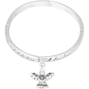 Rosemarie Collections Women's Inspirational Quotes With Dangleing Charm Silver Tone Stretch Bangle Bracelet, 2.5"